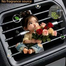 2D Flat Design, 1pc Reusable Puckered Lips Girl Car Air Freshener Diffuser Clip, Car Interior Accessory, Fragrance Diffuser, Unscented Car Aroma Diffuser With 2pcs Odorless Sponge Pads, 2D Flat Design - Scented Tea Clip - View 1
