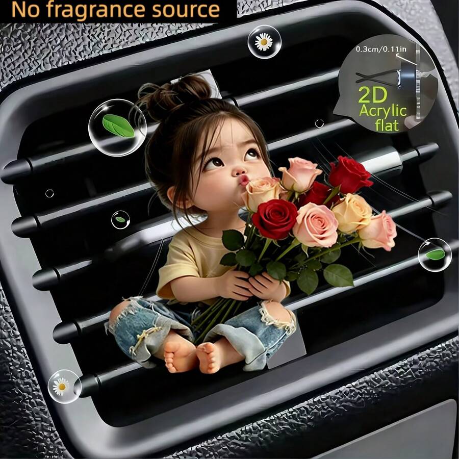 2D Flat Design, 1pc Reusable Puckered Lips Girl Car Air Freshener Diffuser Clip, Car Interior Accessory, Fragrance Diffuser, Unscented Car Aroma Diffuser With 2pcs Odorless Sponge Pads, 2D Flat Design - Scented Tea Clip - View 1