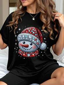 ofertas y liquidacionesEMERY ROSE Camiseta navideña de talla grande, camiseta gráfica de manga corta de talla grande para streetwear, top casual lindoplayera de hombretops sudaderas para mujer Y2k Camiseta Camisa De - Negro - Ver 1