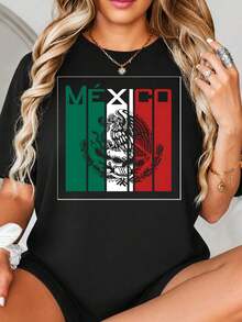Diseño Gráfico de Impresión Fl-ag de México, Arte del Emblema Nacional de México, Franjas Verticales Verdes Blancas Rojas, Símbolo del Cacto de la Serpiente Águila, Banda Patriótica para Home.jpgRegalos personalizados: Camisetas para mujer con estilos modernos, hippies, casuales y minimalistas. Ropa masculina personalizada única, armarios cápsula, ropa básica/urbana para hombre. Regalos ideales para novios, familiares y amigos, adecuados para cumpleaños, vacaciones, colegio/competiciones, deportes/escalada, etc., también adecuados para la moda de otoño y actividades urbanas. Verano negro. - Negro - Ver 2