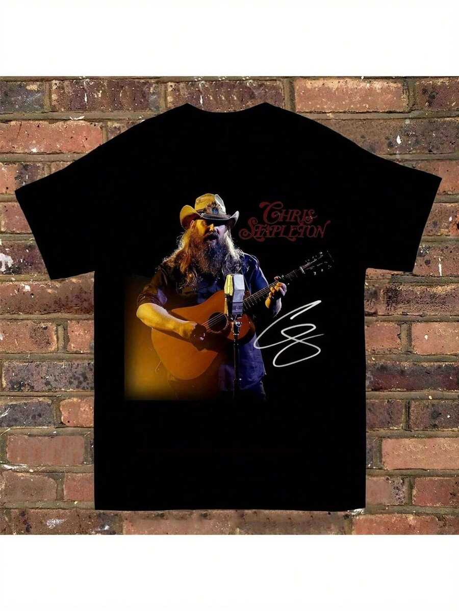 Chris Stapleton 22nd Anniversary Collector's T-Shirt - Officially Signed And Guitar-Themed Tee, Available In All Sizes. Comfortable Casual Crew Neck T-Shirt, A Great All-Season Country Music Gift, Perfect For Concerts, And Featuring A Printed Design. A Short-Sleeved Tee Suitable For Home, Everyday Wear, Parties, And Travel, Ideal As A Gift For Friends Or Family. - 黑色 - 查看 1