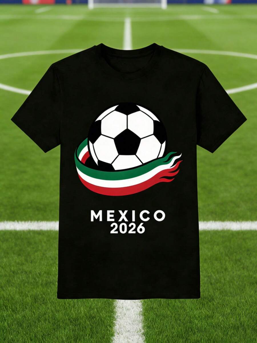 Hombres 002 | | Fútbol | Camiseta negra con un hermoso diseño circular inspirado en el arte azteca, que presenta un balón de fútbol en el centro, perfecta para los amantes del fútbol y de la cultura mexicana. - Negro - Ver 1