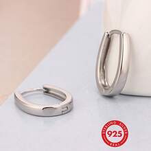 HuooNew 1 Pair 925 Sterling Silver Oval Small Hoop Earrings, Delicate Clip-On Earrings, Hypoallergenic Silver Jewelry, Suitable For Women And Men, Perfect Gift - Silver - View 2