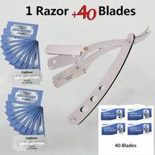 Set Of Men'S Straight Razors With Folding Design For Shaving And Hair Removal, Complete With Blades - Black - View 4