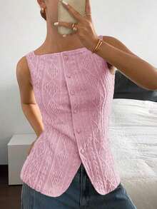 Camisa ajustada sin mangas de mujer con estampado de lunares - Rosa - Ver 1