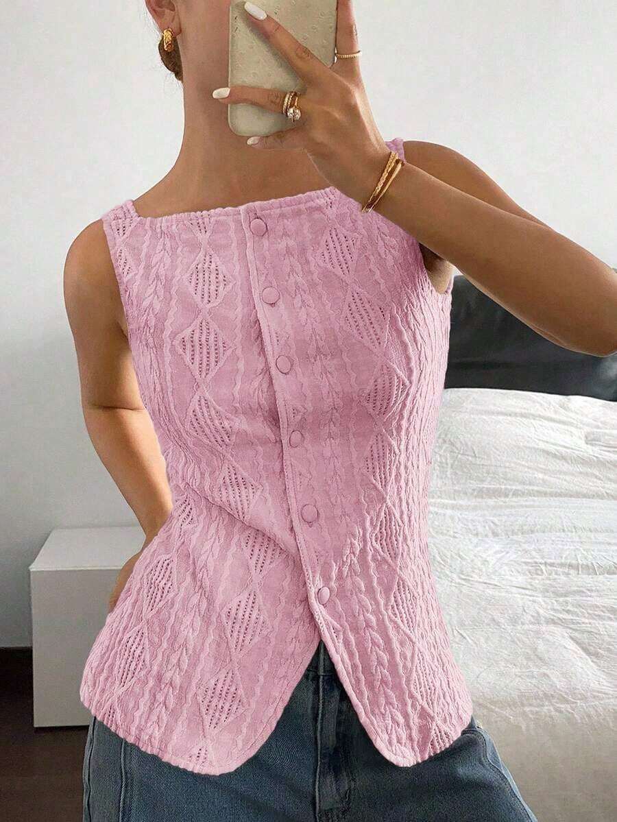 Camisa ajustada sin mangas de mujer con estampado de lunares - Rosa - Ver 1