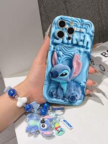 Disney Has Authorized, Phone Case - Chain Set, The Stitch Lilo & Stitch 3D Phone Case Plus A Silicone 3D Stitch Bracelet With Metallic Ring Removable Bracelet, Stitch And Angel Pattern, Compatible With Iphone17/16/15/14/13/12/11/XS/XR/X Plus Pro Max, A Stylish Cartoon Phone Case, The Perfect Gift Choice, Phone Protection, Durable Phone Cover, Great Gift For Friends And Family. - White - View 4