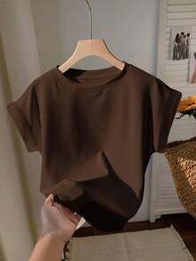 2 piezas de camisetas de manga corta con cuello redondo y hombros caídos, ligeramente transparentes, adecuadas para el verano - Multicolor 6 - Ver 5