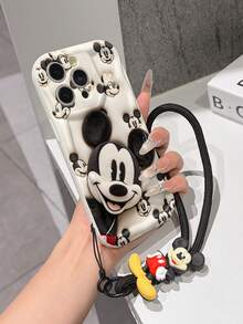 This Disney Mickey Mouse Lanyard Phone Case Is Fully Covered In TPU Material. It's Shockproof, Lightweight, And Compatible With IPhone17/16/11/13/15/15 Plus/15 Pro/15 Pro Max/12/14 Pro Max/11 Pro Max/12 Pro/12 Pro Max/13. This Phone Case Makes A Popular Birthday Gift Or Business Gift; It's Durable, Stain- And Fingerprint Resistant, And Suitable For Both Men And Women. The Set Also Includes A Mickey Mouse Phone Case And A Mickey Mouse Plush Bracelet. It's A Perfect Gift For Friends And Family. This Stylish Phone Case Is Fun, Lightweight, And Durable. IPhone17 Pro Max Phone Case, Minnie Mouse Phone Case. - White - View 2