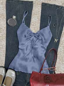 Camiseta sin tirantes minimalista con nudo delantero para mujer, ideal para el verano - Azul - Ver 1