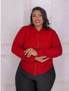 Casual Knit Fabric Zipper Plus Size Holiday Vacation Office Daily Winter - Đỏ - Xem 8