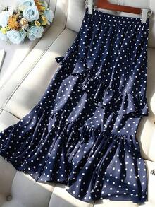 Falda de mujer elegante con pliegues y lunares - Azul marino - Ver 4