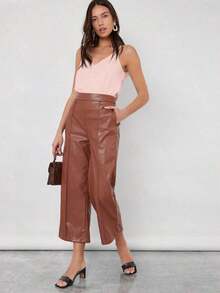 Top de camiseta sin mangas de color negro unicolor, uso casual de negocios, camiseta de otoño - Rosa - Ver 6