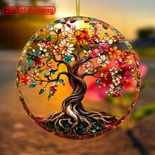 1pc Acrylic Tree Of Life Butterfly Hanging Ornament, Dreamy Forest Style, Tree Of Life + Floral Butterfly Print, Suitable For Window / Yard Hanging Decoration / Nature Theme Home Decor / Gift For Gardening Enthusiasts - A - View 3