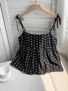 Camiseta de tirantes de mujer con lunares tejidos en blanco - Negro - Ver 2