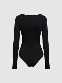 Sweetro Set de 3 bodys de manga larga para mujer en color albaricoque, marrón café y negro, de ajuste ceñido y estilo minimalista y versátil para el día a día - Multicolor 7 - Ver 6