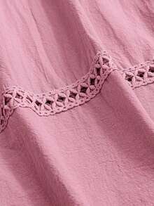 Vestido casual holgado de unicolor con cuello en V y mangas cortas para mujer de talla grande - Rosa - Ver 5