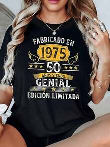 Fabricado en 1975 con mensaje celebrando 50 a?os siendo genial con estrellas doradas y edición limitada camiseta de mujer 100% algodón 220g - Negro - Ver 2