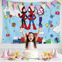 1pcs M Arvel S Pider-Man Happy Birthday Backdrop, Superhero Theme Party Decorations For Boys, City Buildings Photography Background For Cake Table, Iconic Spidey Wall Decor For Outdoor And Indoor Celebration, Creative Birthday Banner For Fans And Comic Lovers, Epic Hero Action Theme Party Supplies - Nhiều màu-A - Xem 2