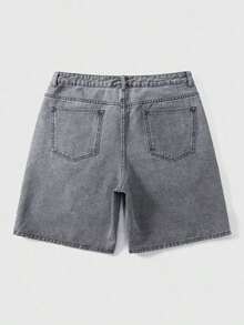 ROMWE MEN Street Life Pantalones cortos de mezclilla con estampado de letras desgastado, casual para hombre, de verano - Gris - Ver 2