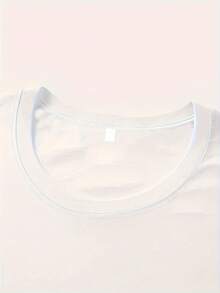 Elegante camiseta estampada para mujer, suave y holgada, de cuello redondo y manga corta, ideal para primavera, verano y otoño (lavable a máquina), cómoda de llevar, una opción moderna y vanguardista, Camiseta Chic Fashion. - Blanco - Ver 5
