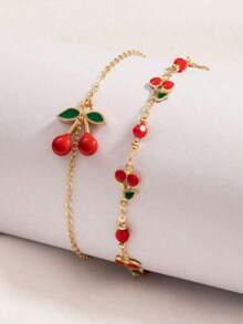 2pcs Sweet Cherry Anklets, Suitable For Summer Daily And Beach Wear - one-size - View 3