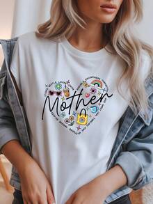 Camiseta con estampado de corazón para mamá, algodón orgánico, regalo para mamá. Camiseta unisex de algodón puro de 220 g, peso ideal para todas las estaciones, apta tanto para hombres como para mujeres. Tejido duradero de alta calidad, suave al tacto y de larga duración. Camiseta transpirable. Adecuada para mujer en primavera y verano, vacaciones, Día de la Madre, Día de la Independencia. - Blanco - Ver 1