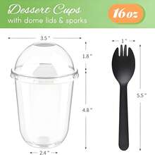300Pcs Crystal Clear Disposable Dessert Cups Set, Leak Proof Plastic Drinking Cups With Lids & Sporks, 8oz 12oz Stackable Transparent Food Containers For Smoothie Milkshake Iced Coffee Fruit Pudding Wedding Party Daily Use - Transparent - View 4