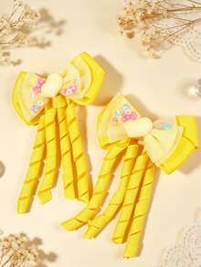 2pcs Solid Color Bow Hair Clips, Cartoon Ribbon Decor Hair Accessories, Versatile Casual Hair Clips, Suitable For Daily Wear - Multicolor - View 9
