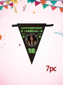 Bandeirola de aniversário personalizada com foto e texto, bandeirinha triangular personalizada com nome e idade, decoração para festa de aniversário de 18/21/30 anos, bandeirinha triangular preta com estrelas brilhantes, decoração para festa de aniversário. - Multicolorido - Ver 16