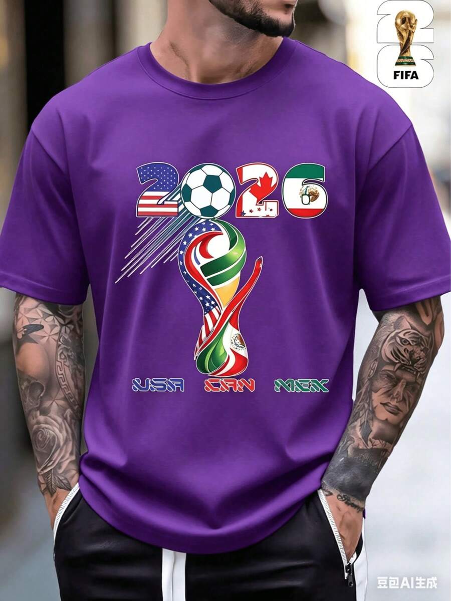 Officially Licensed FIFA World Cup 2026 T-Shirts Featuring National Flags, Made With High-Quality Fabric. These Casual Short-Sleeve T-Shirts Are Perfe - 紫色 - 查看 1