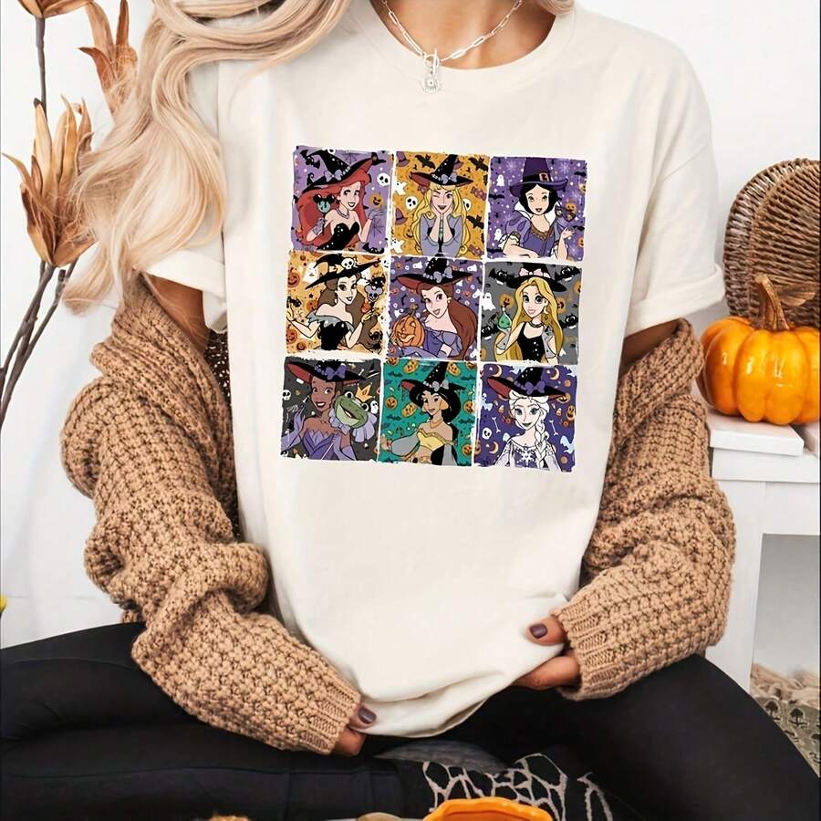 Chemise Halloween Princesses , Sweat- Happy Halloween Princesses Land, T- Sain Effrayante World, Voyage D'Halloween Entre Filles - 白色 - 查看 1