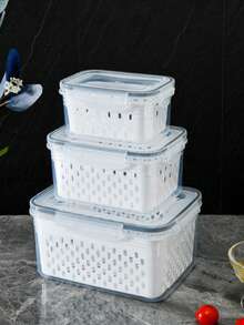 1pc Food Storage Container With Drainer Basket And Lid - Leakproof, Refrigerator , Reusable Multi-Purpose Kitchen Storage Box For Fruits, Vegetables And Food - View 6