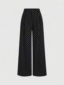 Pantalones acampanados de mujer de pierna ancha, con pliegues elegantes de jacquard, para otoño/invierno - Negro - Ver 8