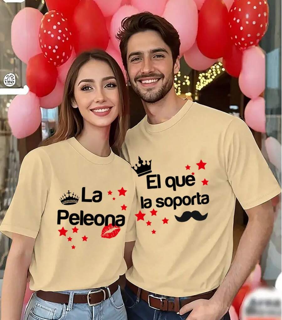Couple T-Shirt With Printed Collar, Casual Short-Sleeved Top For Spring And Summer, Women's Clothing (Sold Separately For Men And Women) U9PT - 杏色男款 - 查看 1