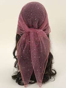 Bohemian Rhinestone Women's Thin Solid Color Elegant Headscarf, Headwrap Scarf, Luxury Bohemian Style Scarf/Shawl, Suitable For Daily Wear, Wedding, Church, Formal Occasions, Summer Beach Vacation, Holidays, Festival Events, Gift For Girls - Rusty Rose - View 2