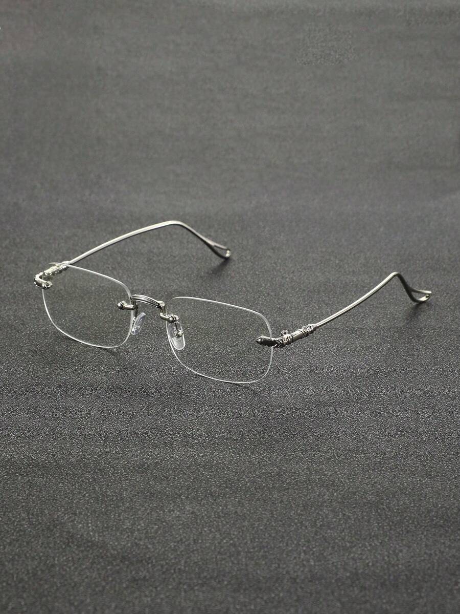 1對男士長方形無框眼鏡,現代極簡風格,優雅設計,配透明鏡片,適合日常生活、街頭、辦公室、商務休閒等場合,時尚配飾 - 無色 - 查看 1