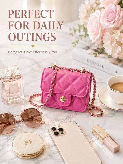 1pc Multifunctional Retro Mini Cube Crossbody Bag, Fashion Chain Shoulder Bag, New Arrival, High-Quality Feel, Diamond Chain, Lipstick Shoulder Strap Bag, Mini Dopamine Style, Solid Color Handbag And Shoulder Bag Suitable For Outdoor Camping, Short-Distance Travel, Daily Outfit Matching, Shopping, And Campus Commute