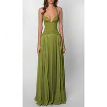 New Arrival Sensual Halter Dress Open Back Pleated Bodycon - Green - View 6