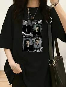 Camiseta de la celebridad actor Ansel Elgott - Camiseta casual universal de manga corta con cuello redondo para mujer, mezcla de poliéster suave, corte holgado, esencial para cualquier atuendo de moda.playeras de hombre playeras oversize de mujer y2k camisa de mujer camisa blusa casual mujer blusa elegante mujer ofertas - Negro - Ver 6
