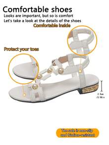 Pearl Decor Strap Teenage High Heel Sandals, Cute Style Suitable For School, Beach, Dining Out And Other Outdoor Occasions - White - View 8