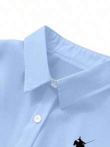 Camisa casual de manga larga, de corte holgado y de un solo abotonado con estampado de caballero para mujer - Azul - Ver 4
