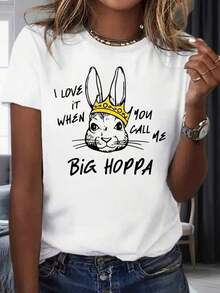 I Love It When You Call Me Big Hoppa Rabbit King, Crown T-Shirt,  Casual Top For Women, White Shirt For Easter Bunny Lovers, Valentine's Day Gift. Women's Warm Clothing - 白色 - 查看 1
