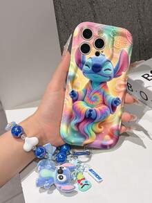 Disney Lilo & Stitch Phone Case With Stitch Charm And Stitch Lanyard - Cute Stitch Protective Case With Meditating Pose And Tie-Dye Robe Design, Equipped With Delicate Stitch Decorative Lanyard And Beaded Bracelet For Easy Carrying, Compatible With IPhone 17, 16, 15, 14, 13, 12, 11 Pro Series, Ideal For Birthdays, Holidays, Anniversaries, Graduation Gifts, Or Any Special Occasion To Surprise Family, Friends, Classmates, And Loved Ones. - 白色 - 查看 6