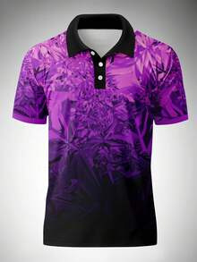 Men's Gradient Botanical Print Short Sleeve Casual Commuter Polo Shirt - Multicolor - View 2