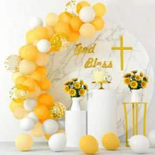 Bộ 36 quả bóng bay ruy băng màu vàng và trắng, kích thước 12 inch, thích hợp trang trí sinh nhật chủ đề hoa hướng dương và ong. - Bộ - Xem 4