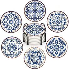 6 Pcs Minimalist Black White Line Coasters, Stylish Geometric Drink Coasters With Storage Rack For Bar & Home Use - Talavera Tile - View 9
