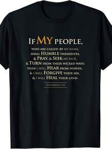 2 Chronicles 7:14 T-Shirt "If My People Are Called By My Name", Same Style For Men And Women, Summer 2025, Short Sleeve Printed T-Shirt, 220G Pure, Moisture-Wicking Sports T-Shirt, Comfortable For Casual Outings - 黑色 - 查看 1