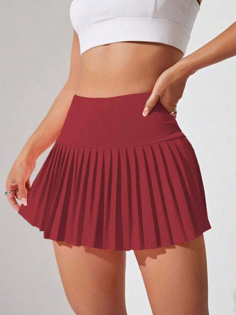 Falda de tenis, falda pantalón de golf plisada, cintura alta con short interior, cintura ancha, falda pantalón informal forrada para deportes, , pickleball, falda deportiva - Burdeos - Ver 1