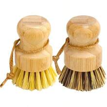 Aisuly Bamboo Dish Brush Set, 2 Pcs Palm Wooden Dish Scrubber Brush, Dish Brushes, Durable Wood Dishes Scrub Brush, Natural Round Vegetable Cleaning Pots Pans Sink Washing Kitchen Brush - 顏色A - 查看 1